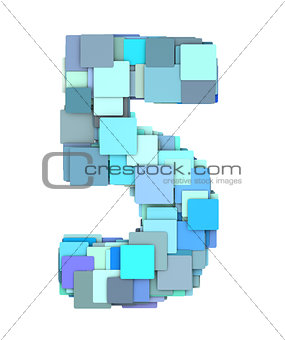 3d multiple blue tiled number five 5 fragmented on white