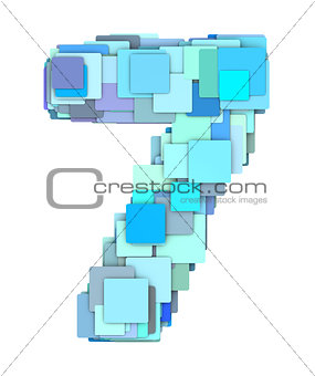 3d multiple blue tiled number seven 7 fragmented on white