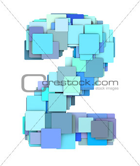 3d multiple blue tiled number two 2 fragmented on white