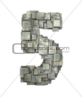 3d gray tile five 5 number fragmented on white 