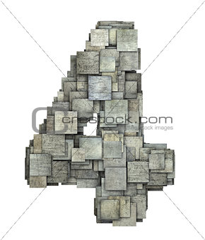 3d gray tile four 4 number fragmented on white 