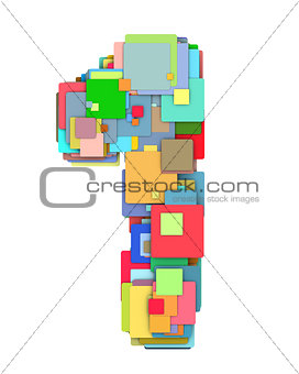 3d number one 1 fragmented tiled on white in multiple color