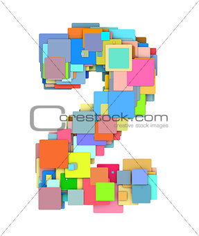3d number two 2 fragmented tiled on white in multiple color