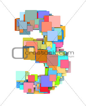 3d number three3 fragmented tiled on white in multiple color