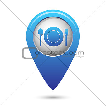 Map pointer with fork and spoon icon