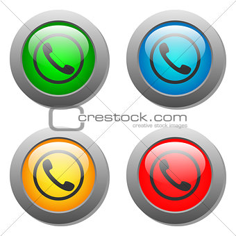 Phone handset icon glass button set