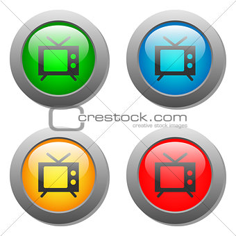 TV icon set on glass buttons