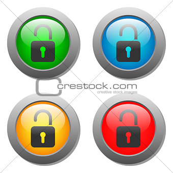 Open lock icon on glass buttons