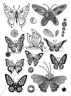 Monochrome butterflies set