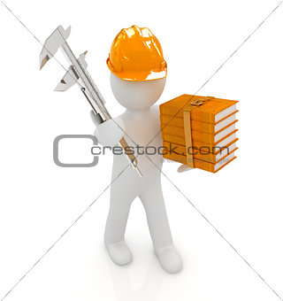 3d man engineer in hard hat with vernier caliper and best techni