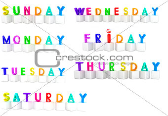 Set of 3d colorful cubes with white letters - days of the week 