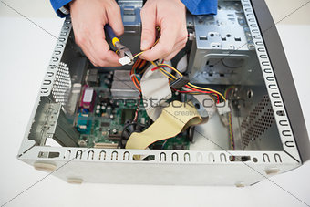 Computer engineer working on broken cable