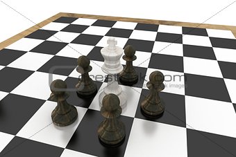 White king surrounded by black pawns
