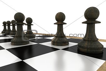 Black pawns on chess board