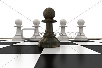 Black pawn in front of white pawns