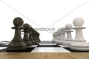Black and white pawns facing off