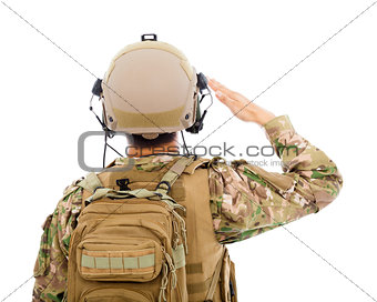 closeup of Soldier in military uniform  saluting