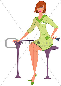 Cartoon  woman in green uniform with brush