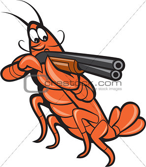 Crayfish Lobster Aiming Shotgun Cartoon