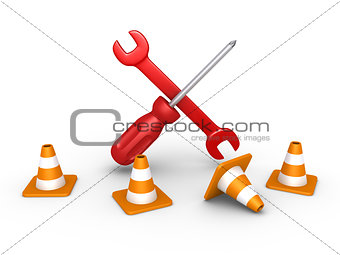 Repair tools behind traffic cones