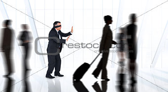 Composite image of mature businessman in a blindfold