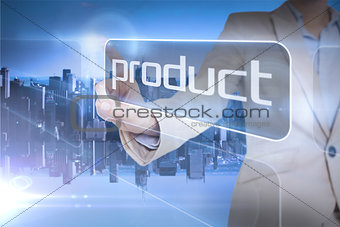 Businesswoman presenting the word product