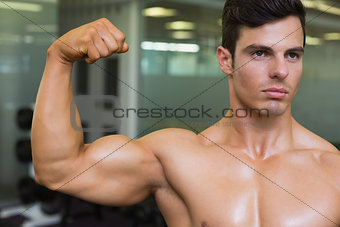 Close-up of muscular man flexing muscles