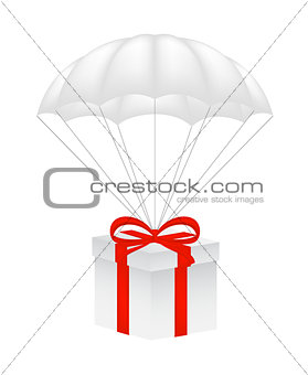 Gift box at white parachute