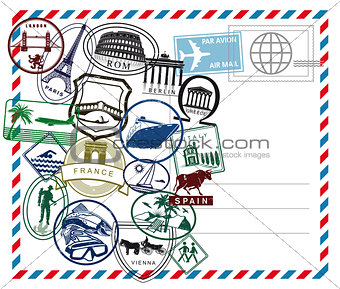 World travel airmail stamp on white ground