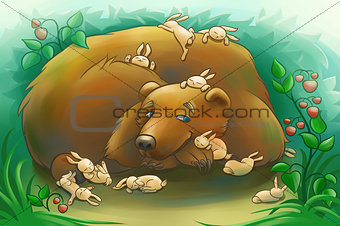 kind bear with the little rabbits
