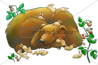 kind bear with the little rabbits