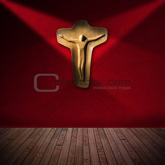 Wooden Crucifix in Red Room - Religious Background