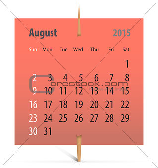Calendar for August 2015