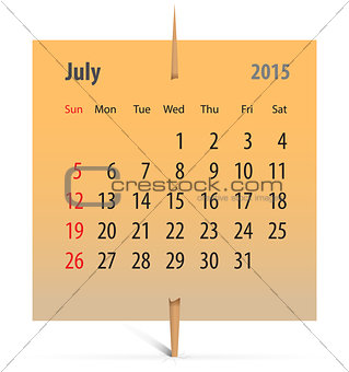 Calendar for July 2015