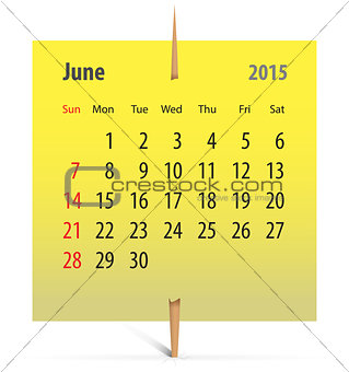 Calendar for June 2015
