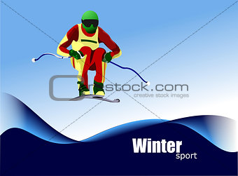 Jjumping  Ski runner  . Colored Vector illustration