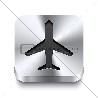 Square metal button perspektive - airplane icon