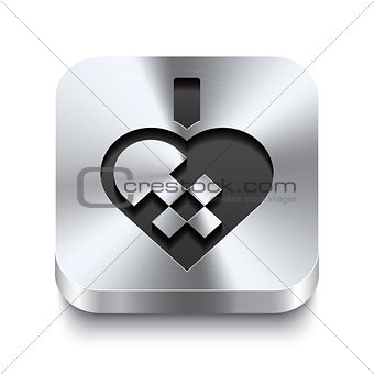 Square metal button perspektive - braided christmas heart icon