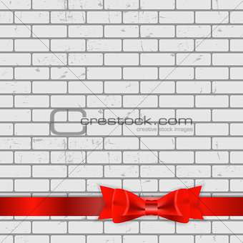 Background of Brick Wall Texture with Bow and Ribbon Vector Illu