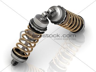 Two automotive shock absorber with golden springs 