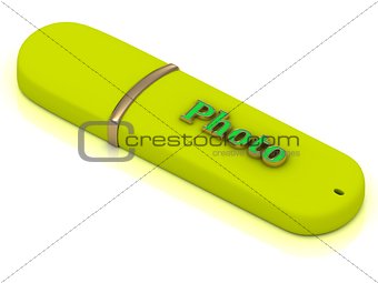 Photo - inscription on yellow USB flash drive 