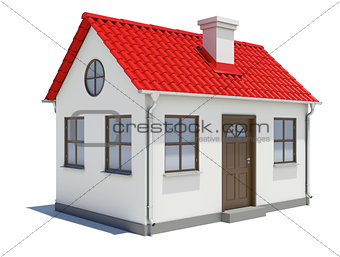 Small three-dimensional house with red roof