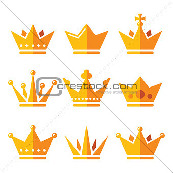 Gold crown, royal family icons set
