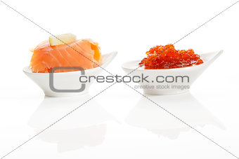 Delicious seafood. Salmon and caviar.