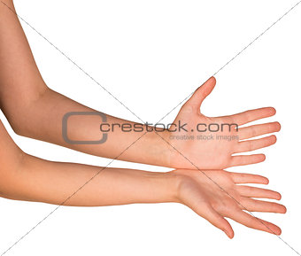 The open hands of a young woman
