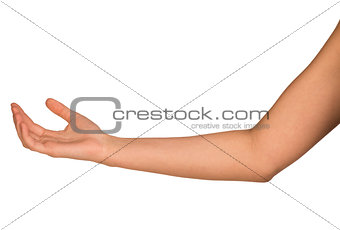 The open hand of a young woman
