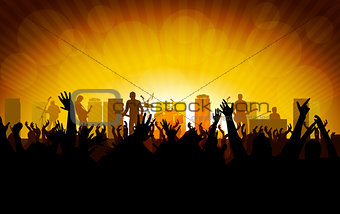 Rock concert, people raising up hands