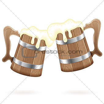 Two Wooden Mugs with Beer