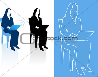 Young business woman silhouettes
