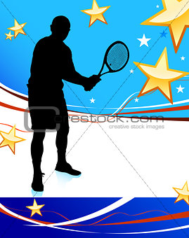 Tennis Player on Abstract Patriotic Background